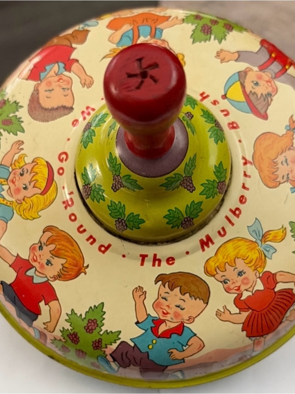 Retro Vintage 1950’s Mulberry Bush Spinning Top Toy - Yellow and Red